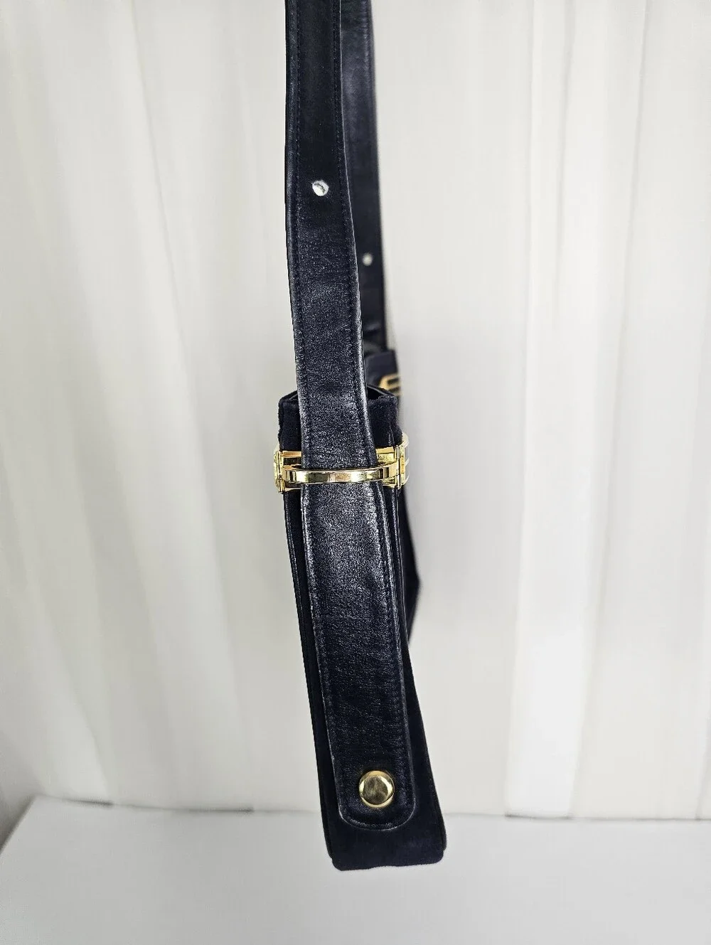 Vintage Neiman Marcus Navy Suede Shoulder Bag Gold Hardware